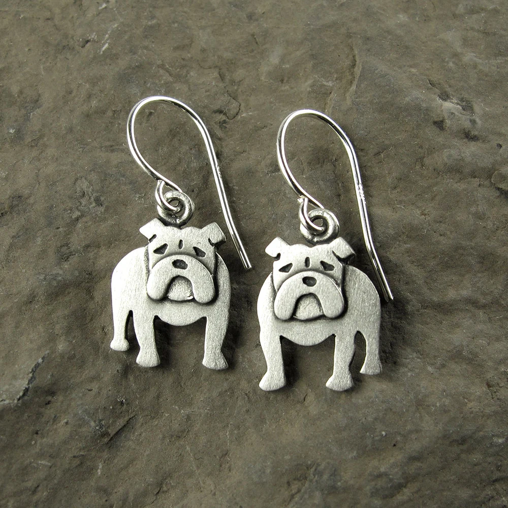 English Bulldog Earrings - Silver Plated