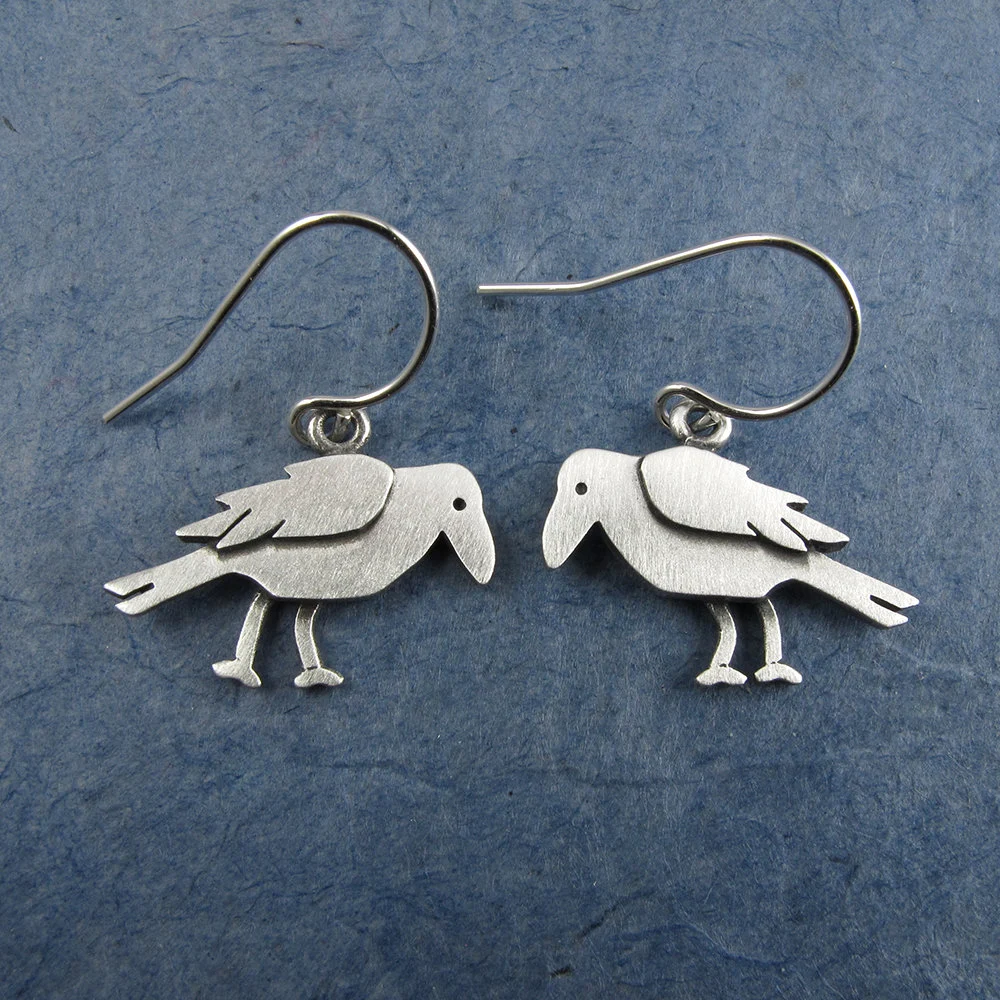 Crow Earrings - Silver Plated