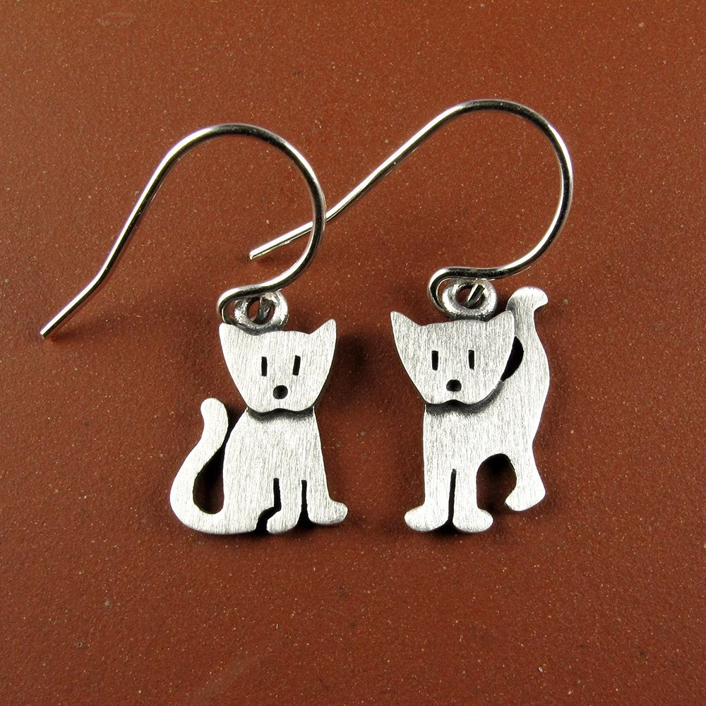 Kitten Earrings - Silver Plated