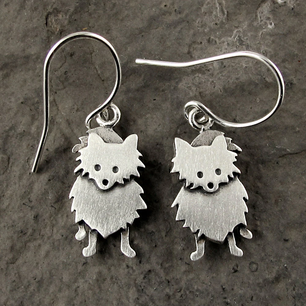 Pomeranian Earrings - Silver Plated