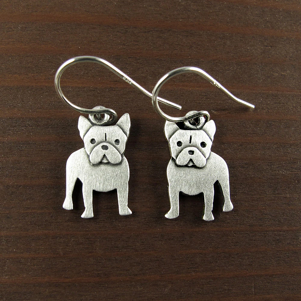 French Bulldog Earrings - Silver Plated