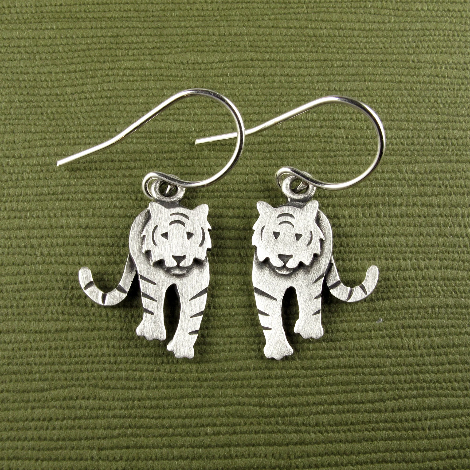 Tiger Earrings - Silver Plated