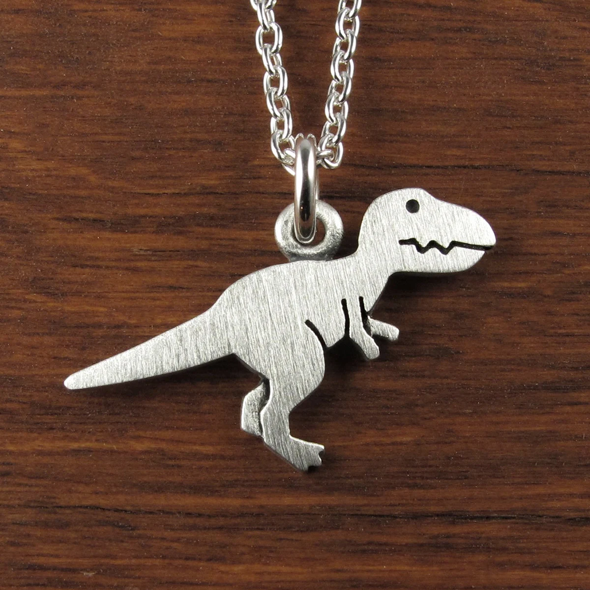 T-Rex Dinosaur Pendant Necklace - Silver Plated
