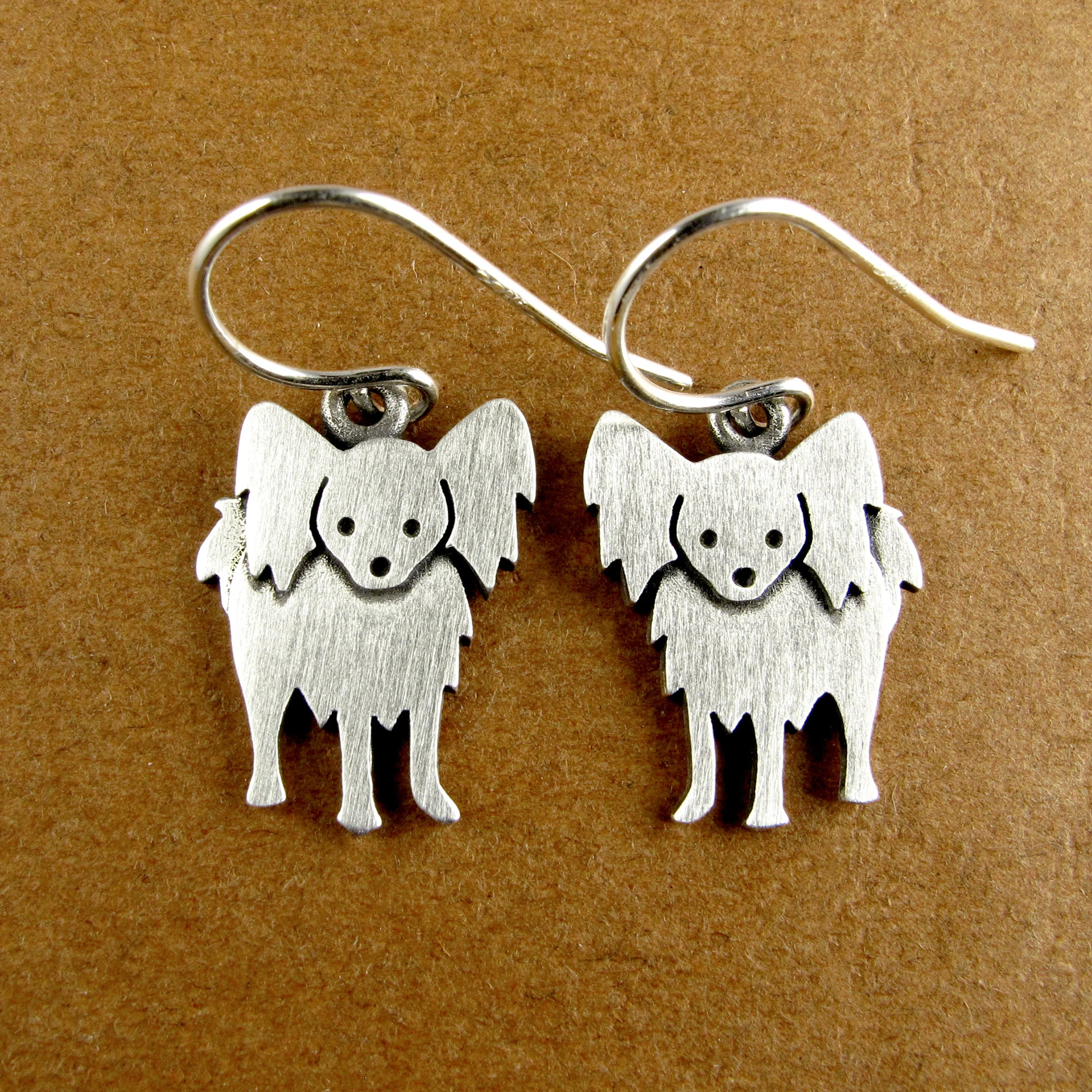 Papillon Dog Earrings - Silver Plated