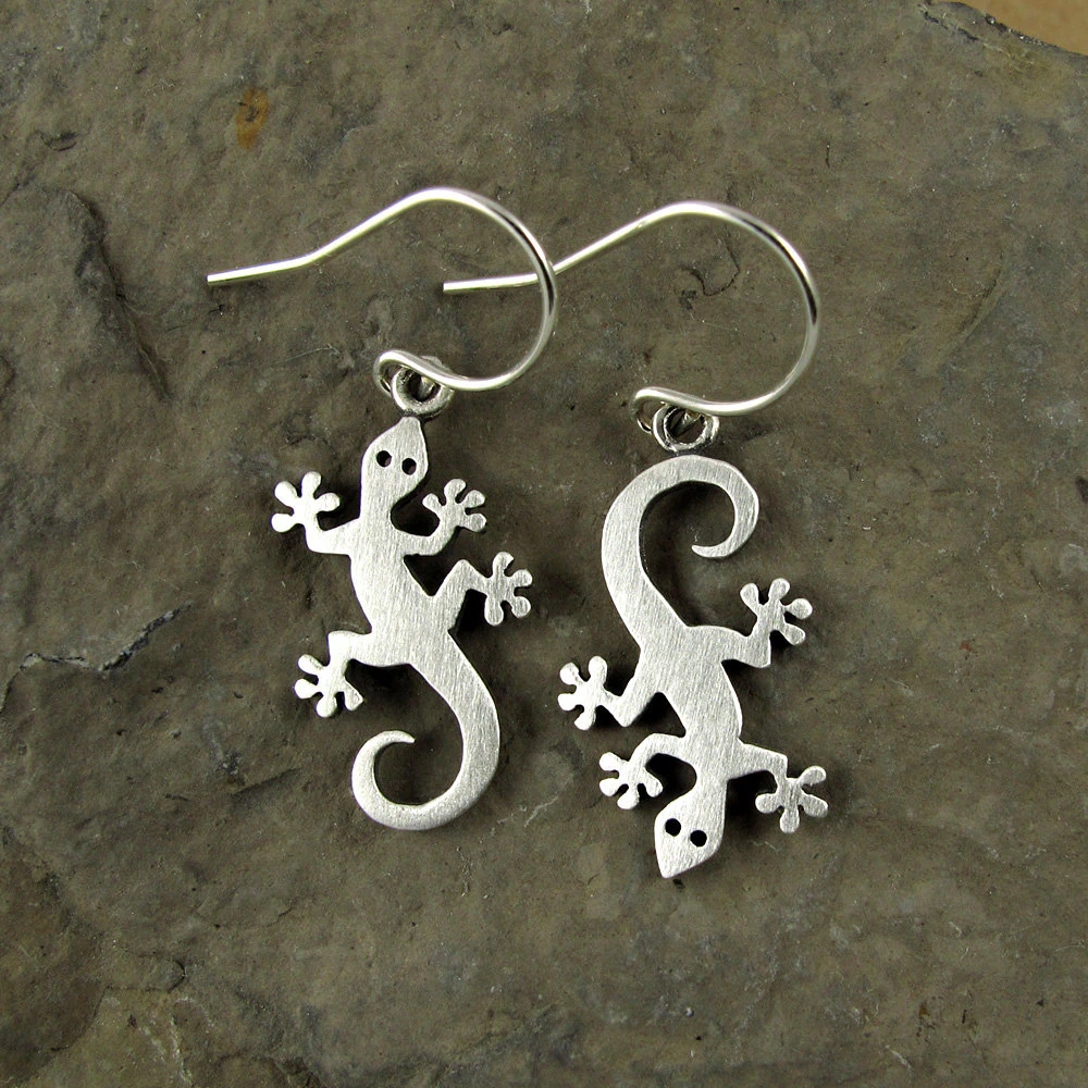 Gecko Earrings - Silver Plated