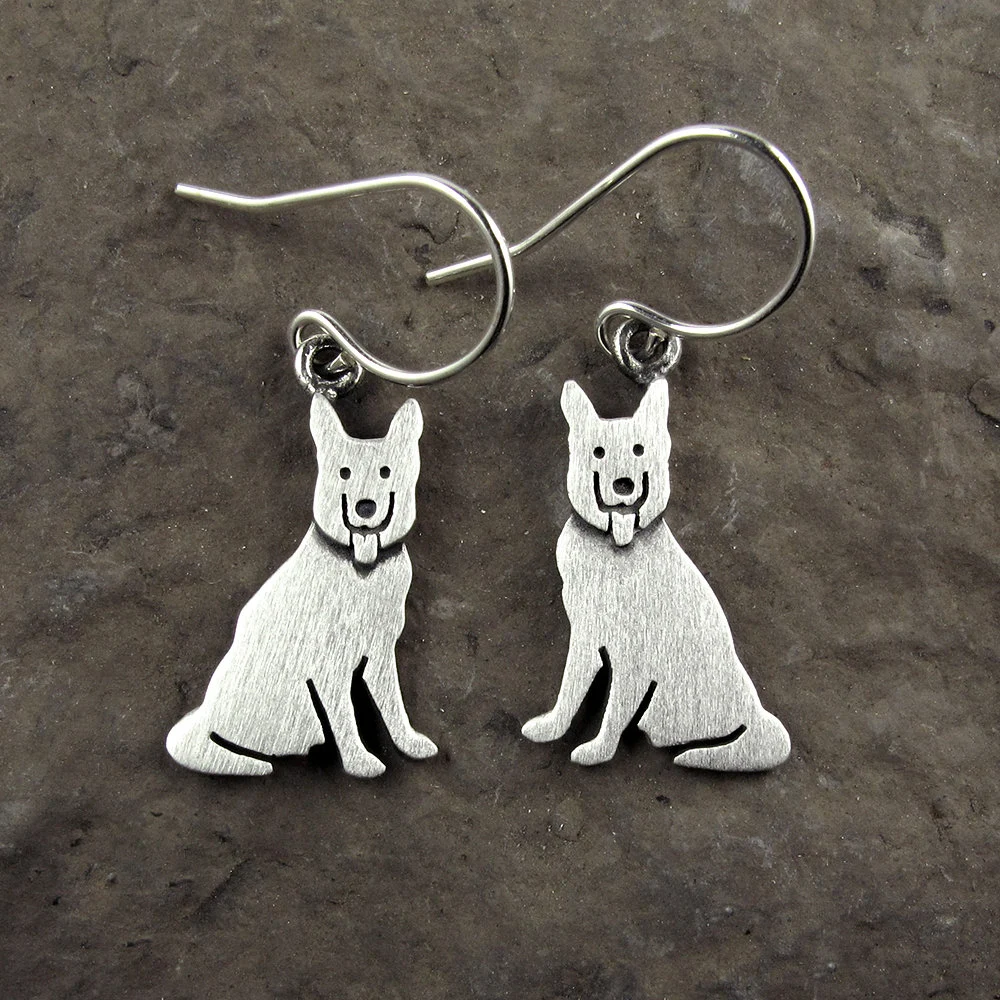 German Shepherd Earrings - Silver Plated
