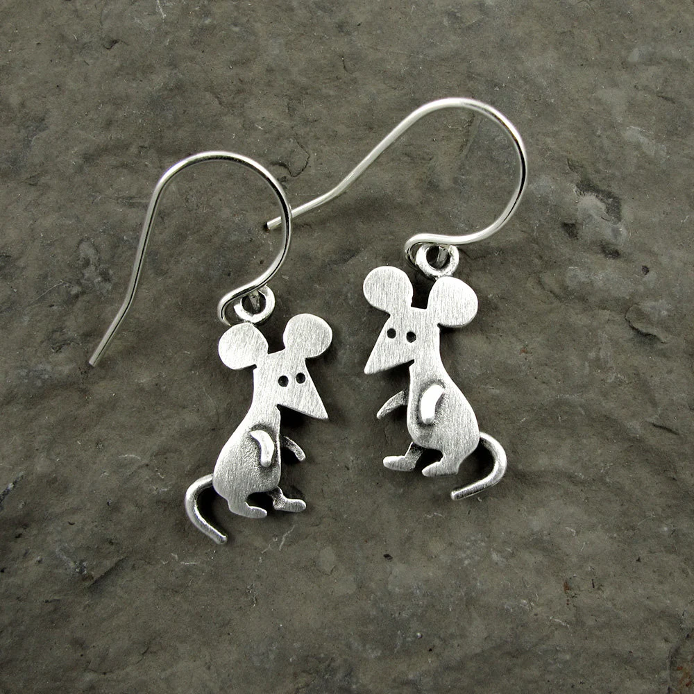 Mouse Earrings - Silver Plated