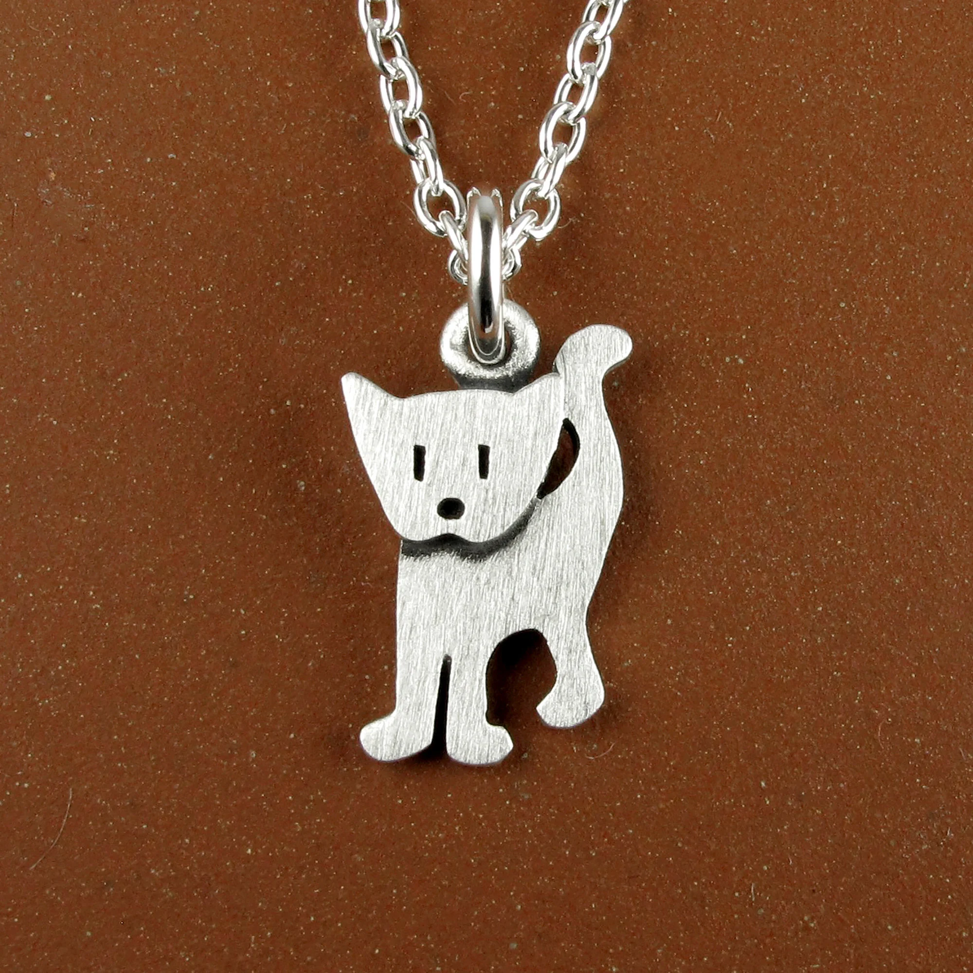 Standing Kitten Pendant Necklace - Silver Plated