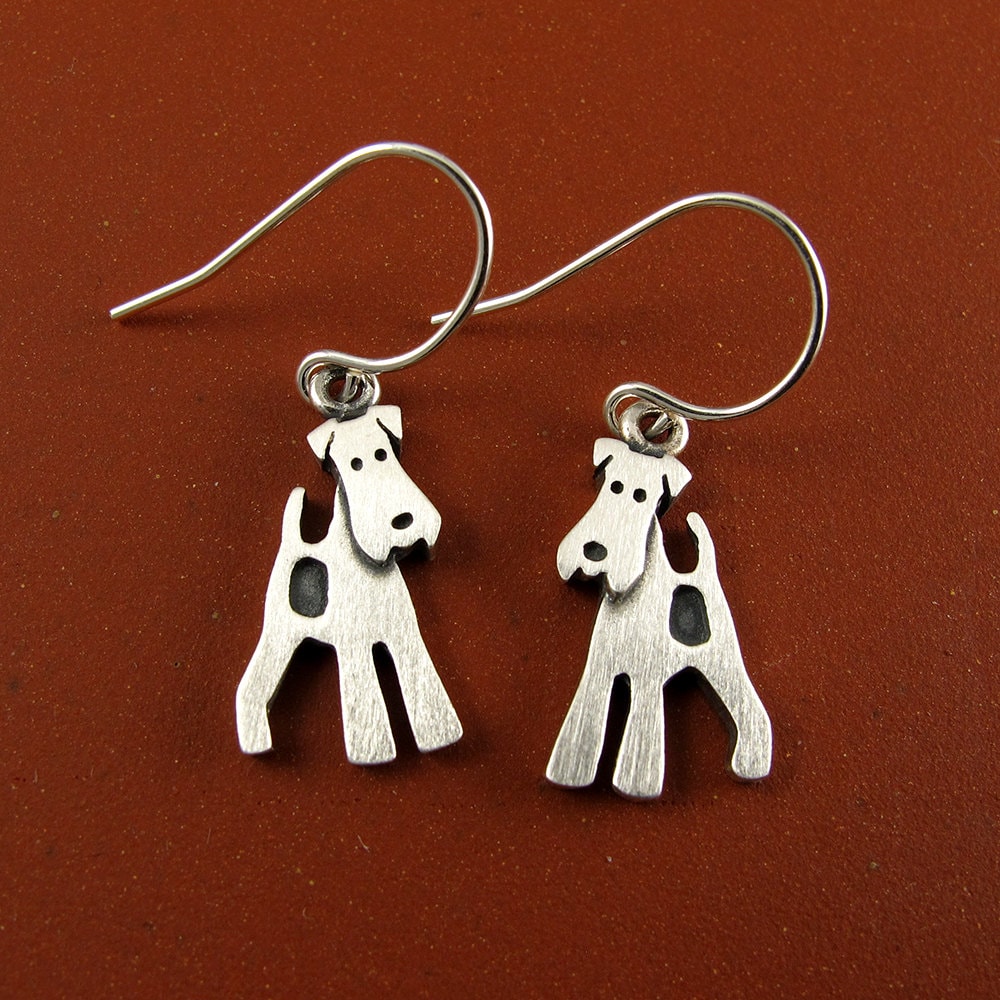 Wire Fox Terrier Earrings - Silver Plated