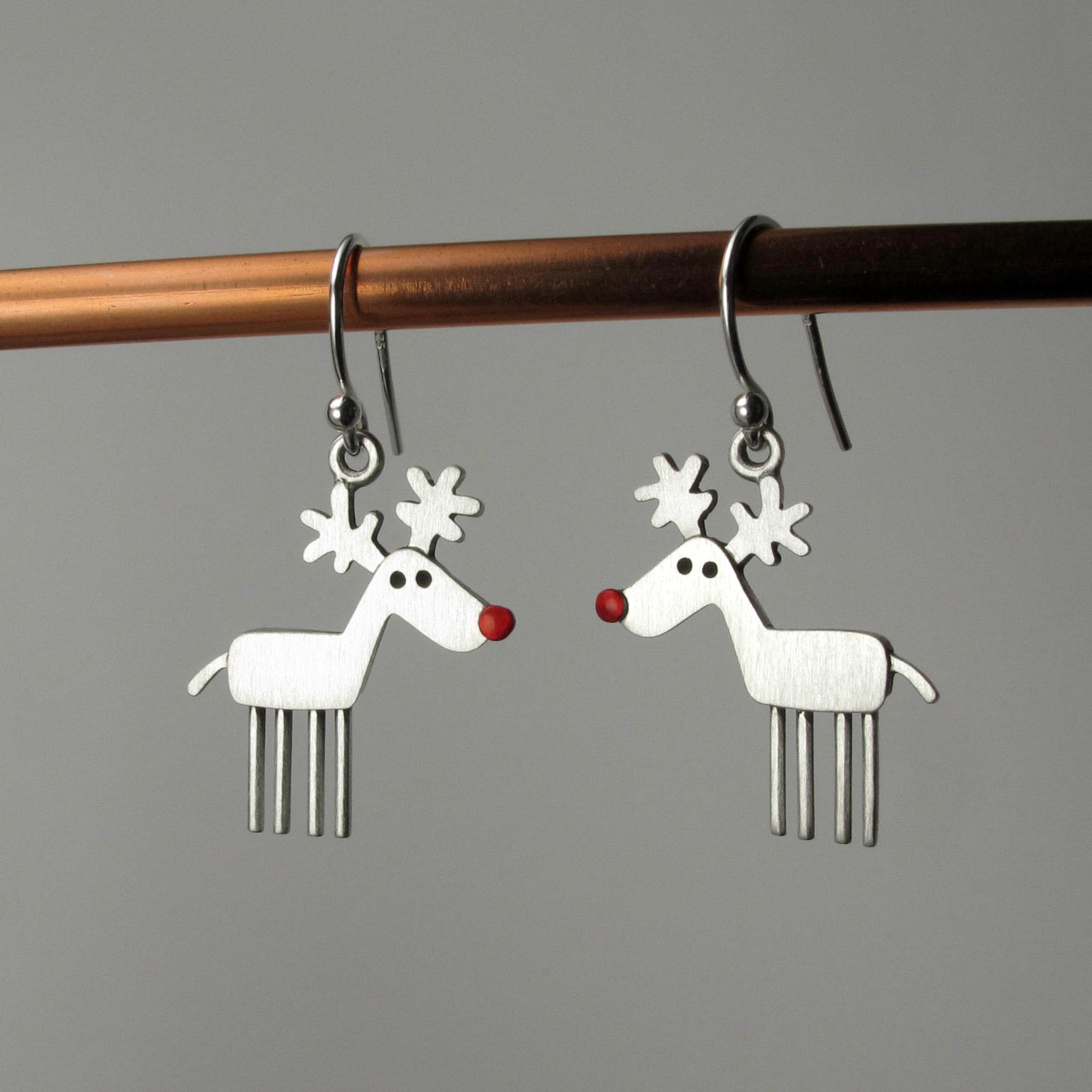 Rudolph Reindeer Earrings - Silver Plated
