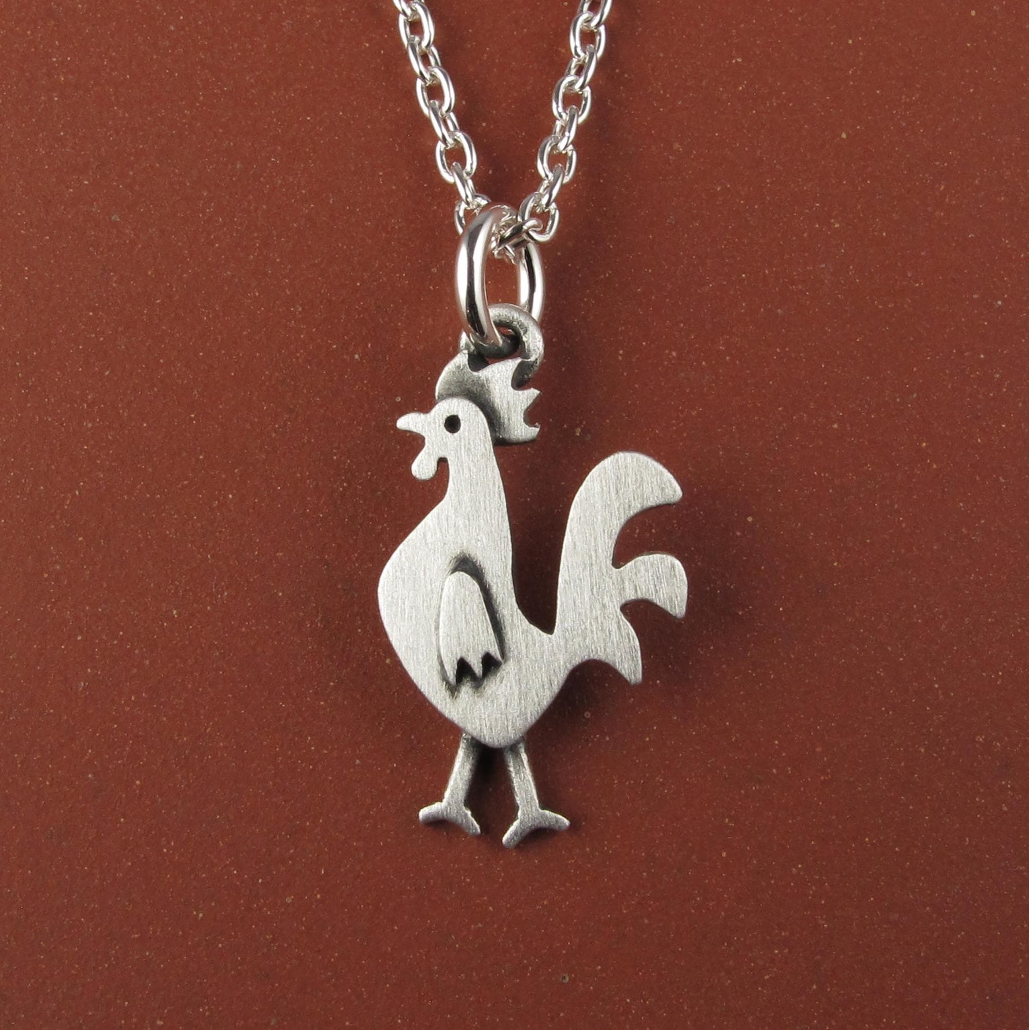 Rooster Pendant Necklace - Silver Plated