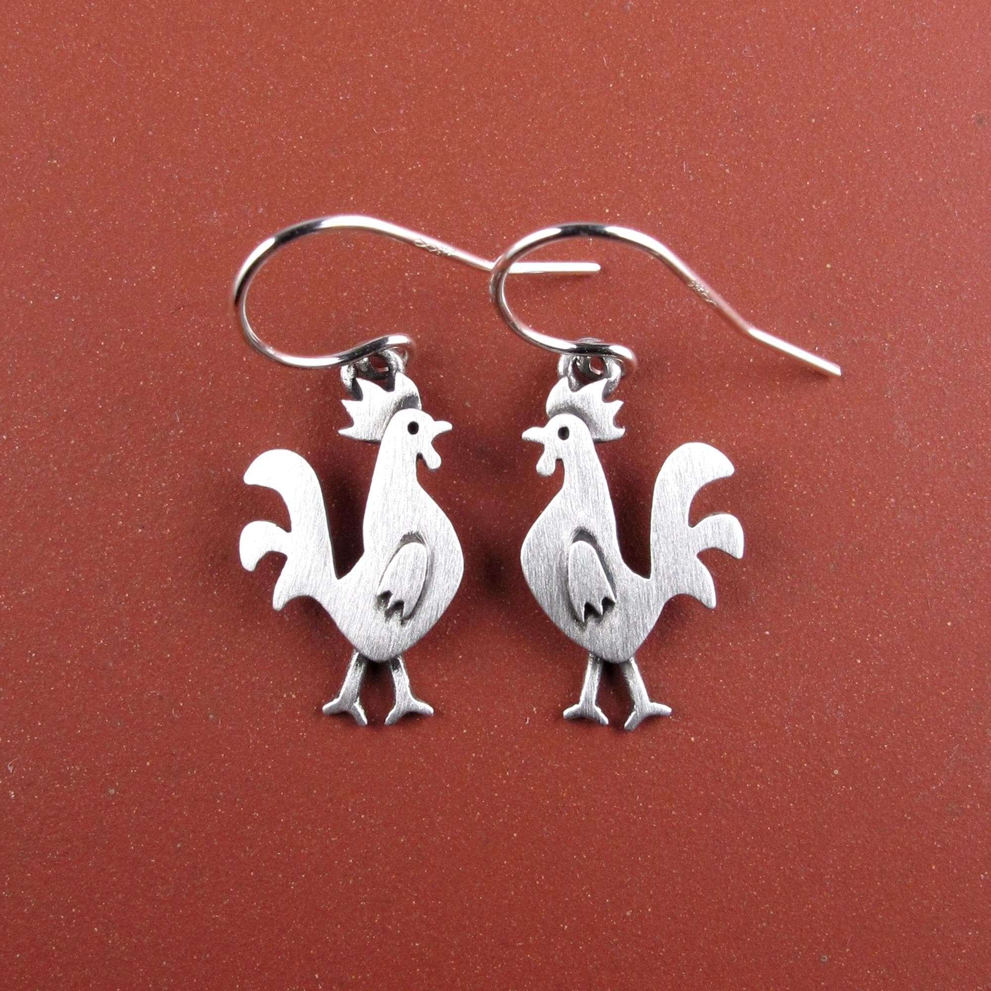 Rooster Earrings - Silver Plated