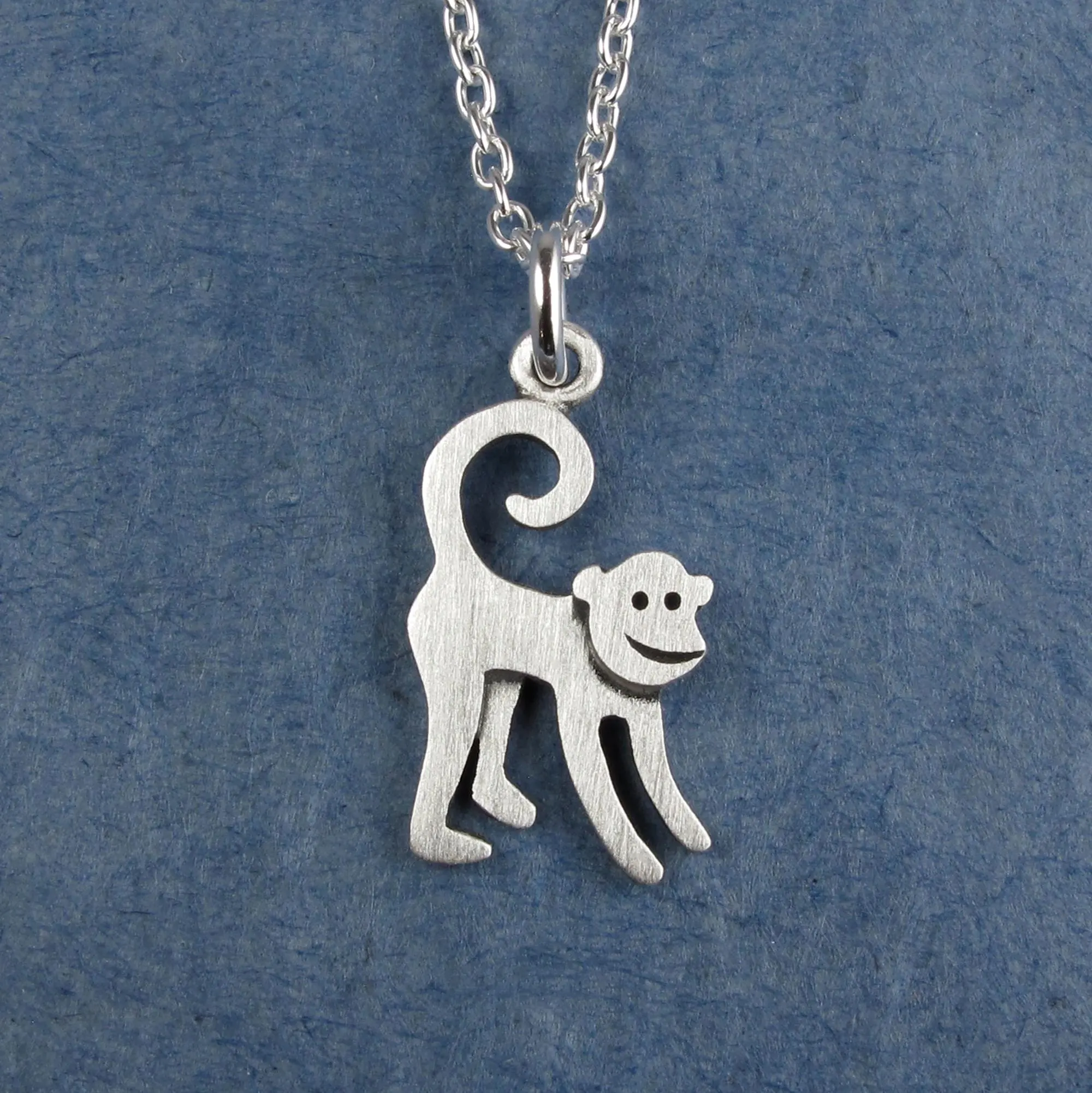 Monkey Pendant Necklace - Silver Plated