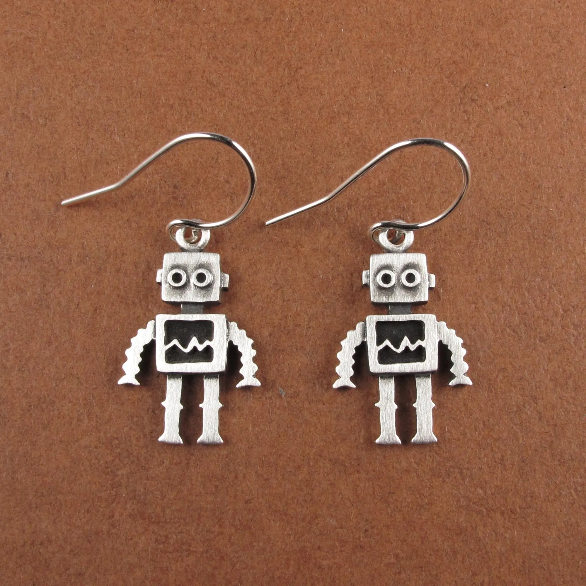 Robot Earrings - Silver Plated