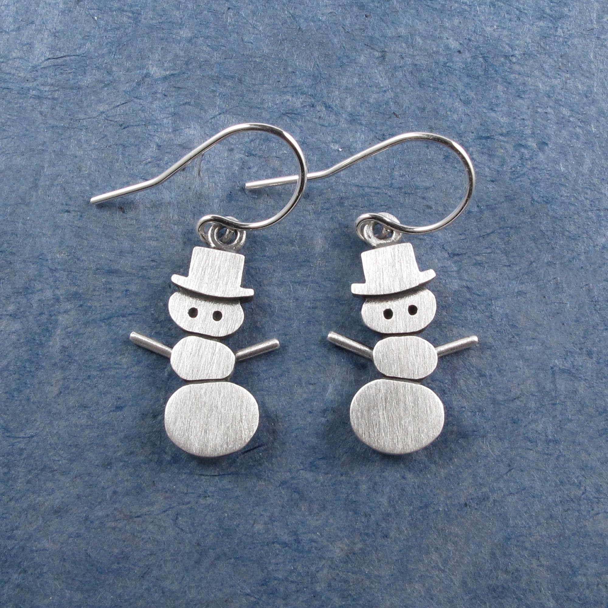 Snowman Earrings - Silver Plated