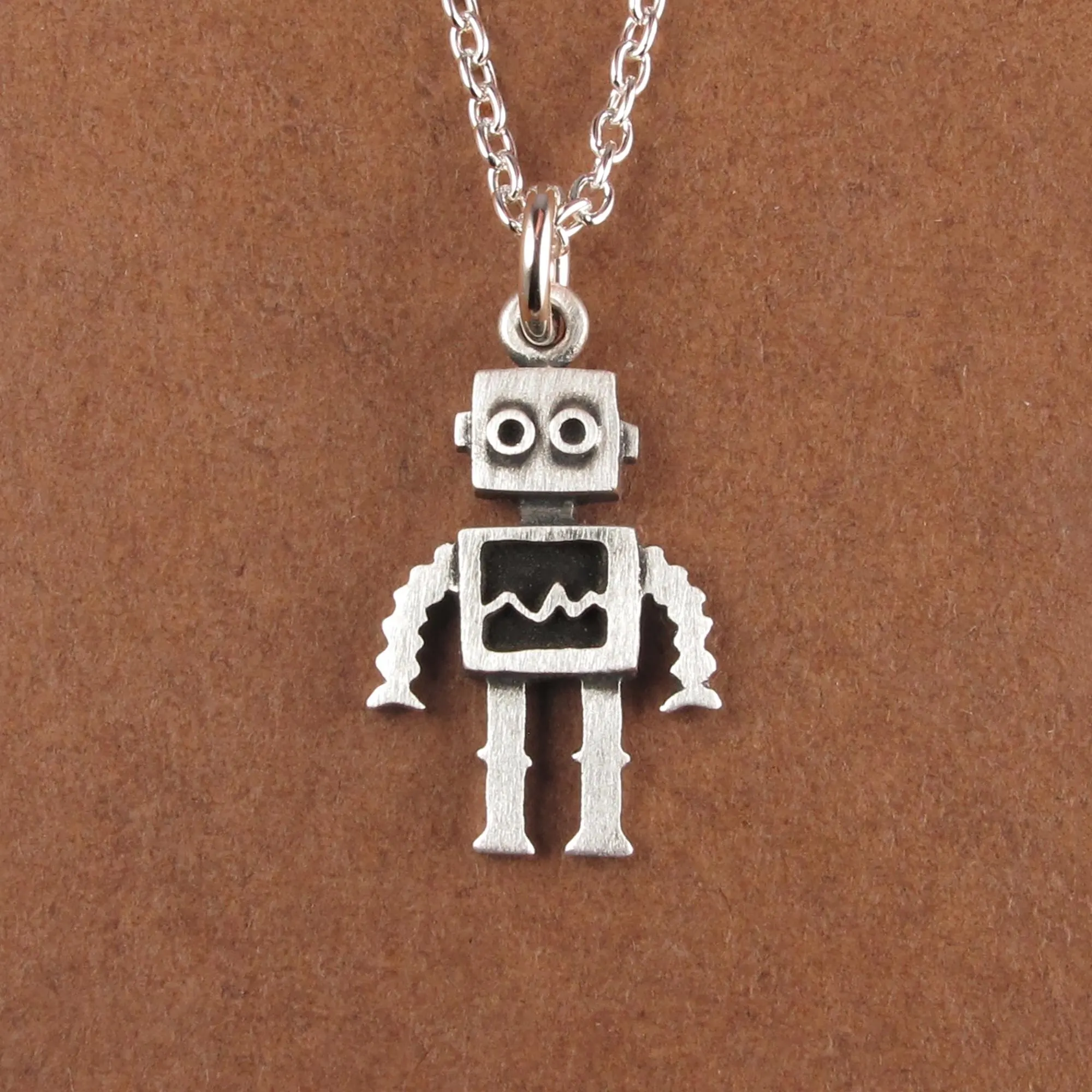 Robot Pendant Necklace - Silver Plated