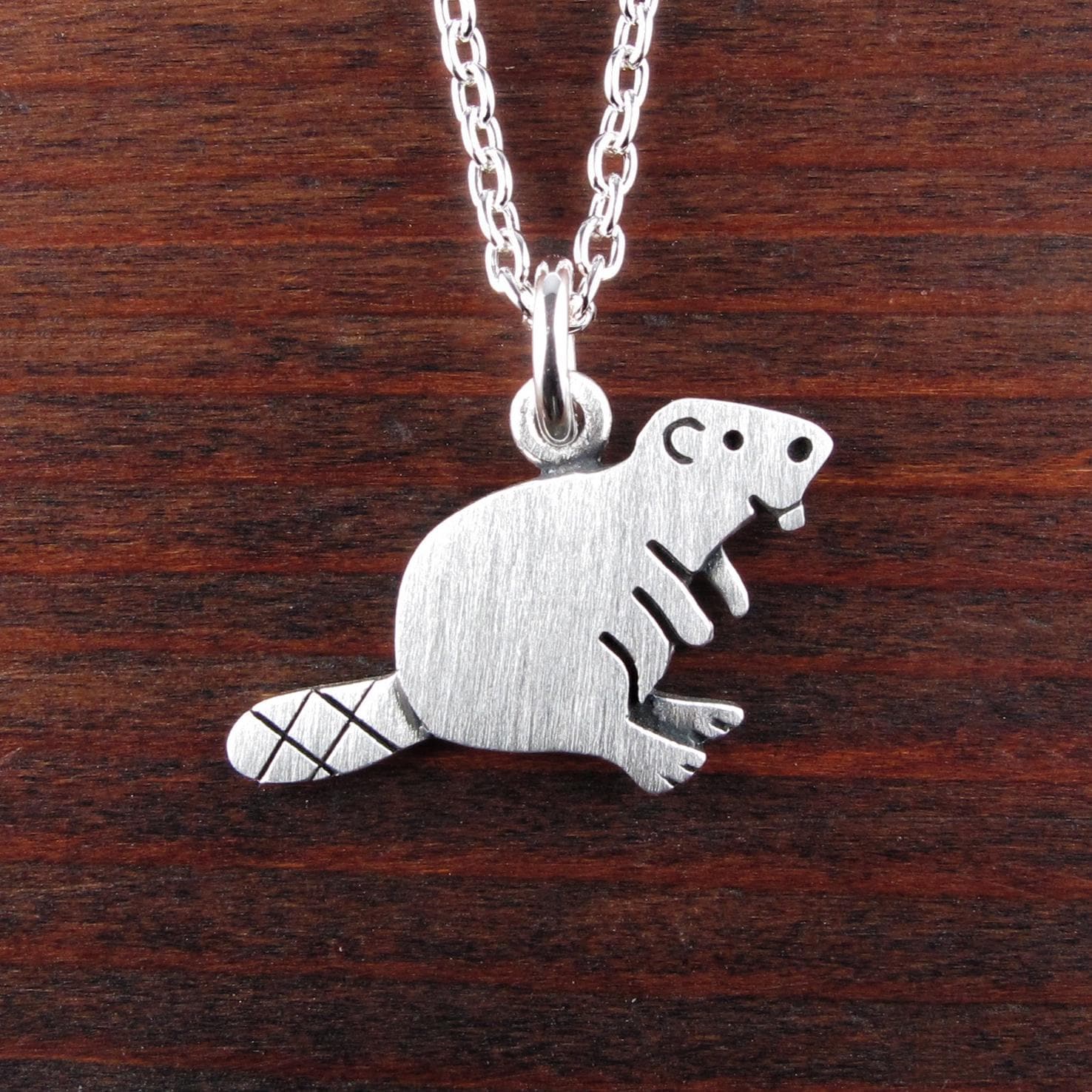 Beaver Pendant Necklace - Silver Plated