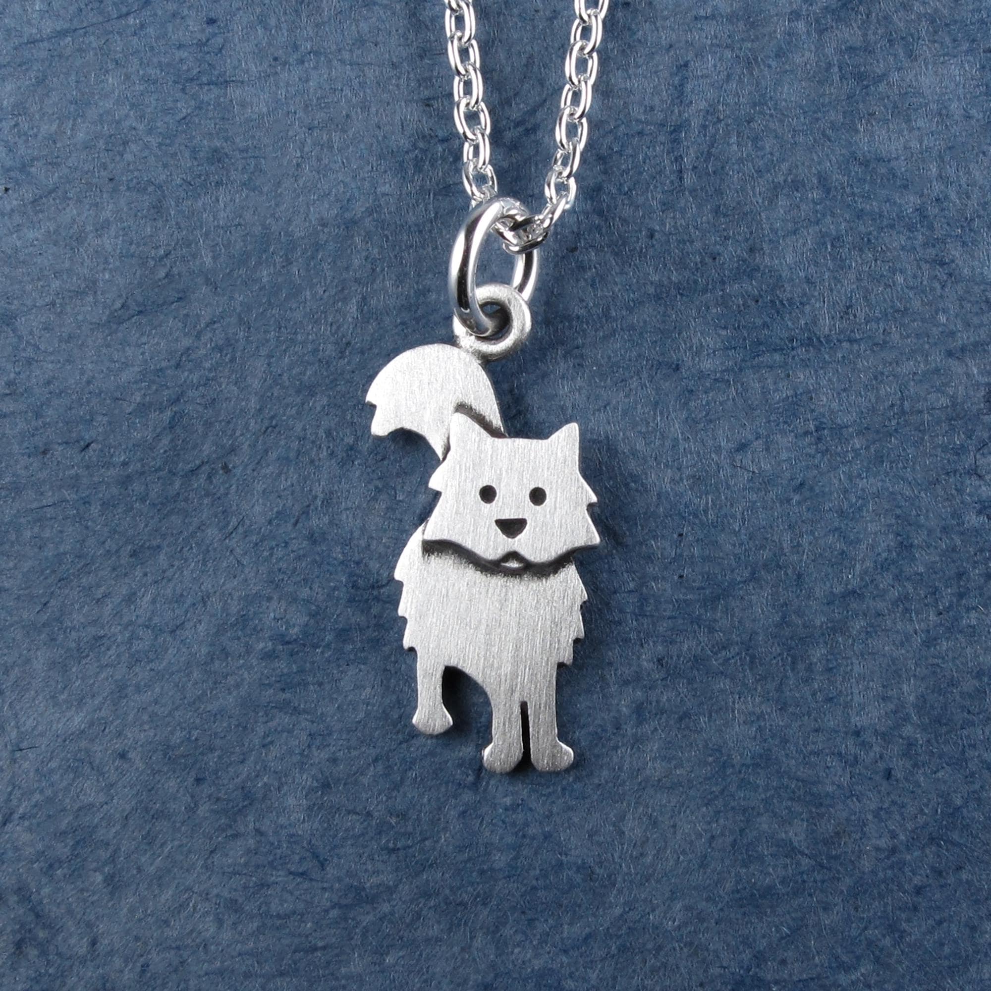 Fuzzy Cat Pendant Necklace - Silver Plated