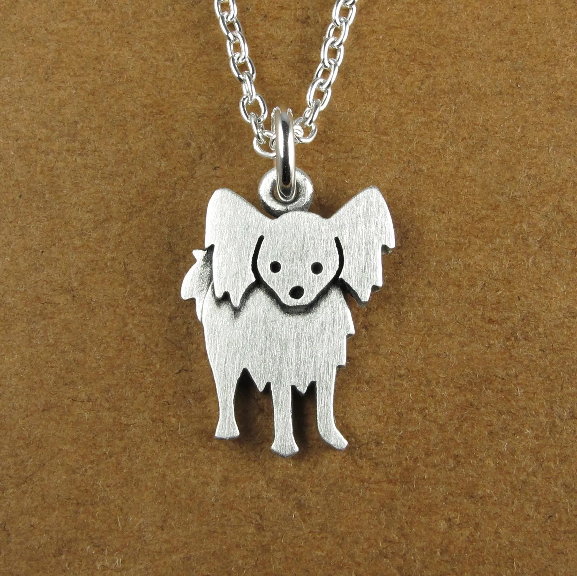 Papillon Dog Pendant Necklace - Silver Plated