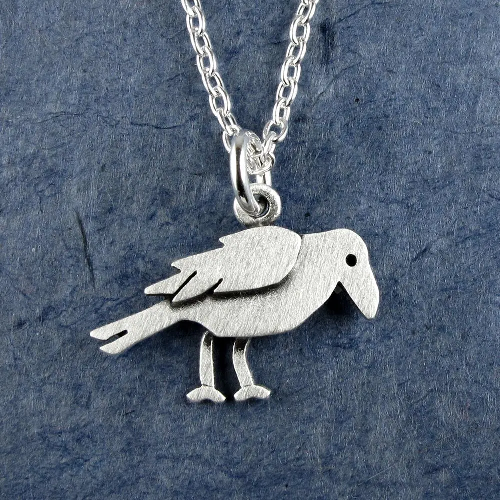 Crow Pendant Necklace - Silver Plated