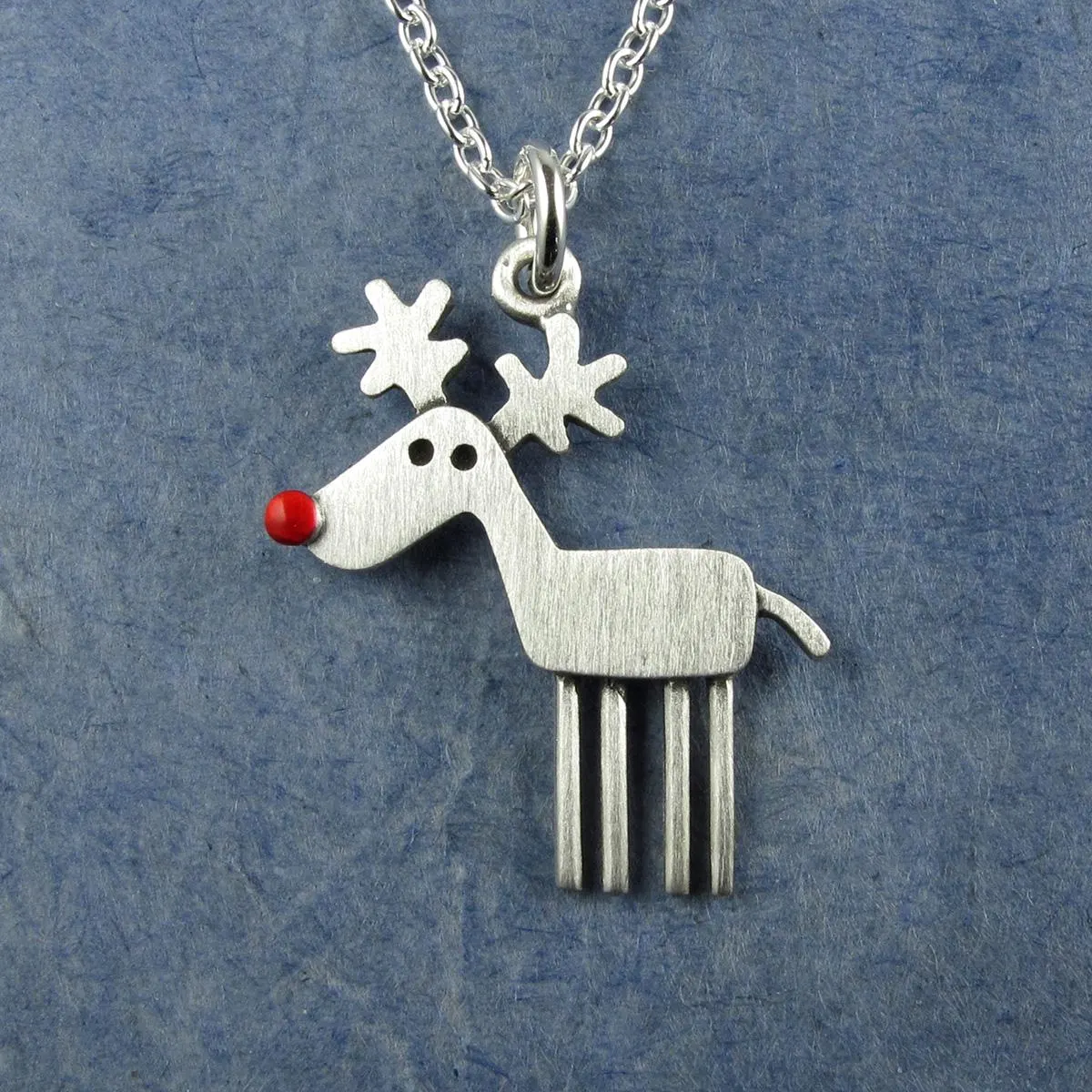 Rudolph Reindeer Pendant Necklace - Silver Plated