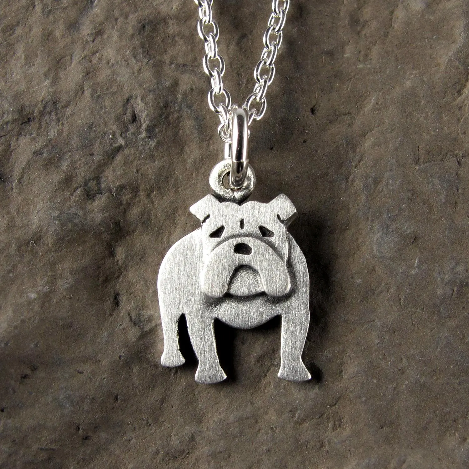 English Bulldog Pendant Necklace - Silver Plated