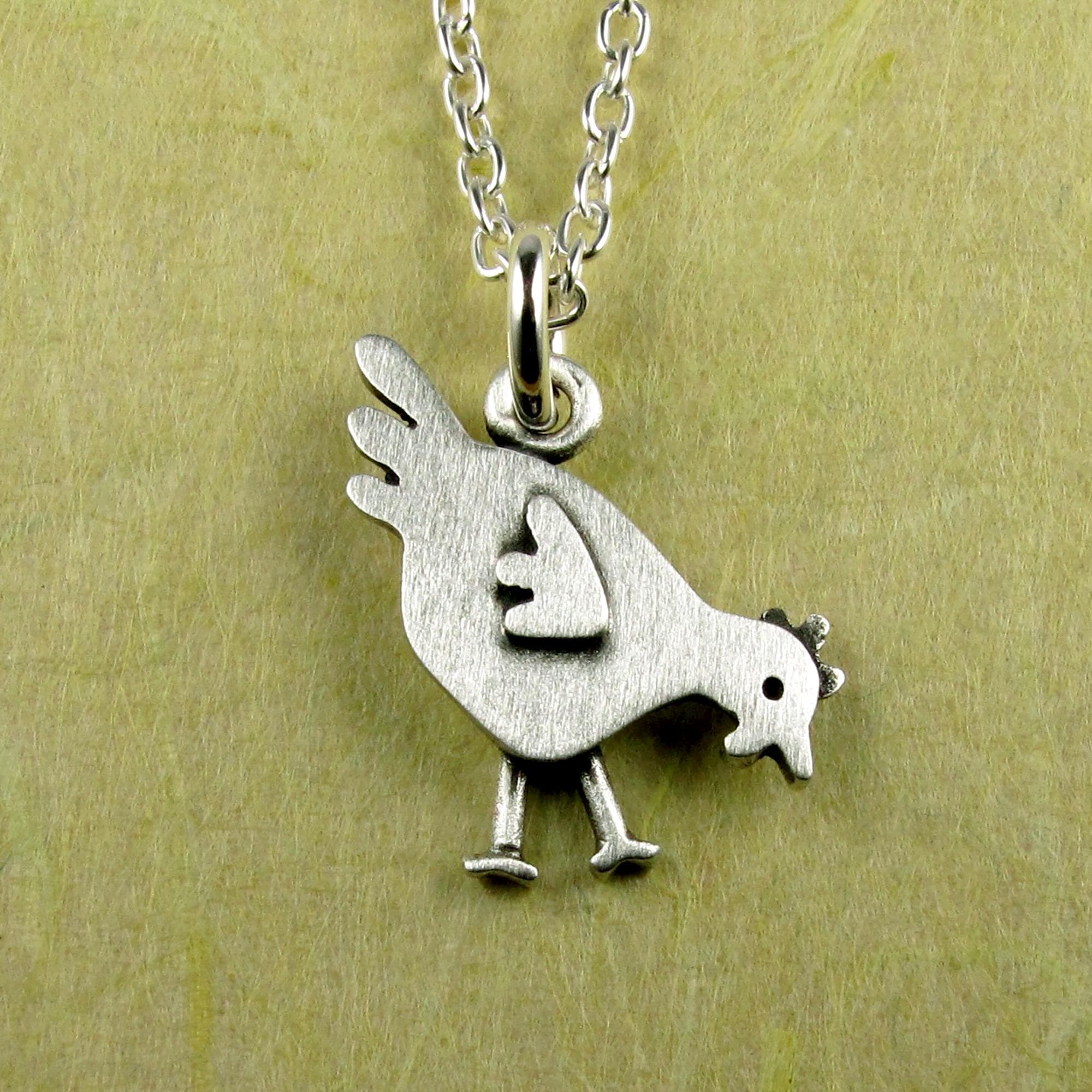 Chicken Pendant Necklace - Silver Plated